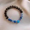 Pulsera Geométrica Redonda de Perlas de Piedra Natural Plata Verano Aguamarina Optimizada Joyería de Mano de Nicho Elegante de Gama Alta para Mujeres