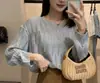 2026 Novo Estilo Coreano Moda Cardigan Curto Solto Top Roupa de Primavera Studded com Strass Bordado Gola Redonda Malha Vazada Feminino