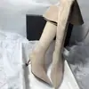 Botas de tacón de aguja de punta fina hasta la rodilla, Botas largas de gamuza elástica estilo coreano, Zapatos de mujer de tubo alto de invierno que no se deslizan hacia abajo