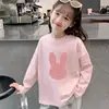 Camiseta Rosa de Algodão Puro para Meninas, Roupas Infantis, Roupas de Primavera e Outono, Camiseta Básica para Meninas, Roupa de Baixo e Roupa Externa, Tops Infantis
