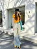 Conjunto Esportivo Casual Estilo Preguiçoso para Mulheres Verão Top Soltinho de Manga Curta Listrado Calça Longa de Pernas Largas Conjunto de Duas Peças