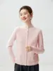 Suave y elegante~ cárdigan de cachemira para mujer de cuello semi-alto con bolsillos, 26 otoño/invierno suave y acogedor abrigo de punto de cachemira