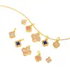 Loja de Ouro Puzuo Mesmo Estilo Ouro Areia Acessórios DIY Cravejado com Zircônia Pingente Trevo de Quatro Folhas Pulseira Colar Acessórios de Pingente para Mulheres