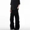 Calça Casual de Lã com Design Cleanfit Estilo Americano, Corte Solto, Plissada, Wide-Leg, Comprimento até o Chão, Levemente Flare para Homens