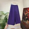 Zhi LiCalça casual versátil de perna larga em cor sólida estilo chinês novo, modelo novo outono 2026, estilo nacional, cintura elástica com botão para mulheres