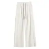 Novedad Otoño/Invierno 2026 Blanco Crudo Más Terciopelo Cintura Alta Cachemira Ajustado Pierna Ancha Pantalones de Arroz Pegajoso para Mujer Caída Suelto Casual