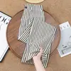 Calça larga listrada em preto e branco, leve, para mulheres, cintura alta, caimento solto, emagrecimento, calça reta casual versátil, calça longa moderna e da moda
