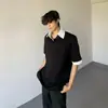 Camiseta Polo de Manga Curta com Gola Polo Spliced de Alta Qualidade, Design Falso de Duas Peças com Ombros Acolchoados para Homens e Mulheres, Top de Verão com Design de Nicho