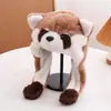 Gorro infantil de panda de dibujos animados, gorro Lei Feng para cubrir las orejas estilo Noreste, gorro a prueba de viento para otoño e invierno con piel móvil, gorro estilo mapache, gorro a juego para padres e hijos