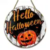 Decoración Colgante de Pared de Madera Impresa Transfronteriza en Colores Contrastantes Naranja y Negro con Diseño de Gato, Calabaza y Telaraña para Decoración Temática de Halloween