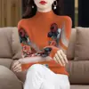 Camiseta Interior de Manga Larga con Cuello Alto y Estampado de Terciopelo Engrosado para Primavera y Otoño para Mujeres de Mediana Edad y Mayores, Top de Gama Alta que Cubre el Vientre