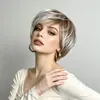 Pelucas de Moda Europeas y Americanas para Mujer de Aliexpress, Cabello Corto Liso, Color Blanco y Marrón Mezclado, Peluca de Cabeza Completa, Venta Directa de Comercio Exterior Transfronterizo