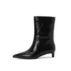 Botas de media caña para mujer hechas de piel de vacuno de plena flor, nueva colección de otoño, piel genuina, punta fina, tacón de aguja, botas de tacón de gato, elegantes botas de montar de media caña