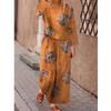 Ropa Nueva para Mujer Transfronteriza Amazon AliExpress Algodón y Lino Estampado Posición Flor Manga Corta Casual Largo hasta el Tobillo Traje de Pantalón