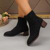 Botas Nuevas de Gamuza Corta de Tacón Grueso y Estilizadas para Mujer, Comercio Exterior Europeo y Americano, Punta Cuadrada Transfronteriza, Borla Elástica, Tacón Medio, Botas de Moda