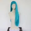 Peluca larga recta nueva para cosplay en azul lago, peluca de fibra sintética de alta temperatura con encaje frontal 13x4