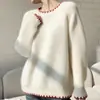Suéter de tricô simples com blocos de cor estilo coreano novo para primavera e outono para mulheres, projetado como uma camada interna, top de tricô de corte solto para mulheres