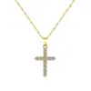 Collar con Colgante de Cruz Geométrica de Gota de Agua de Circonita Colorida de Lujo Ligero Transfronterizo Europeo y Americano, Cadena para Clavícula Popular Transfronteriza Europea y Americana