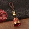 Sino de latão com design original com o caractere "Fu", chaveiro de corda trançada à mão, sino de cobre com óleo vermelho, decoração de pingente para chave de carro