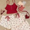 Pijama con Forma de Corazón de Comercio Exterior Lindo Conjunto de Tres Piezas Camisola de Algodón de Alta Gama Pantalones Cortos Pantalones Largos Ropa de Casa Sexy Estilo Juvenil