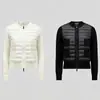 Chamarra ligera de punto de lana patchwork con cuello alto para mujer Mengjia, cárdigan de plumón de pato suave