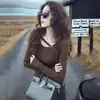 Camiseta de Manga Larga Otoño 2026 para Mujer, Talla Grande Vintage, Suéter Casual Ajustado, Top que Cubre la Barriga A14006