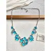 Colar de Flor Azul Transparente Super Brilhante para Mulheres, Corrente de Clavícula Leve de Luxo de Alta Qualidade e Resistente, Nova Corrente de Pescoço para Vestido de Noite 2026