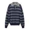 25073-25 Verano Nuevo Estilo Francés Estilo Retro Moderno Casual Perezoso Manga Larga Jersey de Punto Rayas