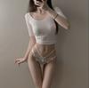 *Sexo en Nueva York* Encaje Europeo y Americano Borde de Malla Perla Panties Sexys para Mujer, Calzones de Cintura Media Huecos Transpirables Levanta Glúteos