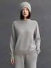 Nuevo suéter de punto versátil casual de manga larga para mujer otoño e invierno, 100% cachemir, corte holgado, corte entallado, cuello semi-alto