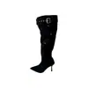 Botas largas de punta con hebilla de cinturón para mujer, nuevo modelo 2026, botas de equitación plisadas de tacón de aguja hasta la rodilla