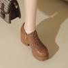 Zapatos de Salón de Tacón Ultra Alto de 10.5cm Estilo Nuevo Primavera y Otoño 2026 Punta Redonda Suela Gruesa Tacón Grueso Corte Profundo Con Cordones Aumentadores de Altura Zapatos de Piel para Mujer