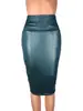 Comércio Exterior Russo Transfronteiriço Estilo Europeu e Americano Sexy Versátil Couro Sintético Cintura Alta Comprimento do Joelho com Fenda e Design Bodycon Atacado