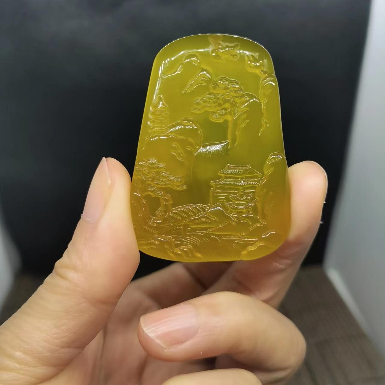 智贝详情图_7高冰玉髓玛瑙山水玉牌观音佛吊坠批发大号黄玉髓山