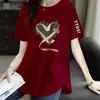 Comércio Eletrônico Transfronteiriço Desembaraço Manga Curta Feminina Soltinha Tamanho Grande Roupas Femininas Meio Comprido Manga Meia-Manga Camiseta Top Cobre a Barriga Parece Magra