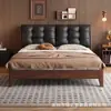 Cama de casal estofada estilo vintage para quarto principal da casa, design xadrez, cama de casamento tamanho queen. Cama moderna minimalista de luxo leve para quarto grande