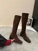 Botas largas de ante para mujer, estilo vintage, con tacón grueso, colección otoño/invierno 2025, botas de ajuste ceñido, botas de montar hasta la pantorrilla