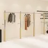 Estante de Exhibición para Tienda de Ropa Estante Creativo de Madera Acero Inoxidable Montado en Pared Colgador de Ropa Montado en Pared Perchero de Ropa de Pie
