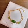 Pulseira de Macarrão de Ovo de Jaspe Natural Moda Feminina Luxo Leve Simples Prata Pura Inlay de Ouro Estilo Frio Pulseira Quadrada para Mulheres