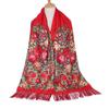 Novo Lenço Peônia Vermelha Estilo Chinês para Mulheres, Xale Étnico Vintage com Franjas, Lenço Longo Boêmio Quente Estampado