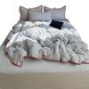 Ins Pequeño Fresco Algodón Puro Doble Capa Gasa Arrugada Juego de Cuatro Piezas Gasa de Algodón Puro Algodón Puro Amigable con la Piel Cama Sábanas de Cama Juego de Tres Piezas para Dormitorio