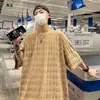 Camiseta Jacquard de Manga Curta Oversize com Estampa Xadrez Diamante de Personalidade Forte, Manga Meia-manga, Moda Europeia e Americana, Top para o Verão