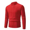 Suéter básico retrô, minimalista, de cor sólida, com gola alta parcial para homens, estilo casual, suéter de tricô de alta qualidade com textura de pele de carneiro artificial