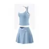 Conjunto de Saia-Shorts de Tênis Color Block Estilo Europeu e Americano para Mulheres, Top Esportivo à Prova de Impacto, Suporte, Secagem Rápida, Conjunto de Duas Peças