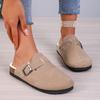 Chinelos de Pelúcia com Fivela de Pele para Exportação Europeia e Americana para Mulheres Usarem Sola de Cortiça Mais Algodão Sapatos Mule Preguiçosos Amazon