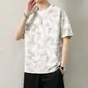 Camiseta de Manga Corta con Cuello Redondo para Hombre, Nueva Tendencia Verano 2025, Versátil, Seda de Hielo, Secado Rápido, Estampada, Holgada, Casual