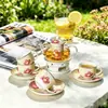 Juego de Taza y Platillo de Porcelana de Hueso de Alta Calidad para Café y Té de Frutas para Uso Doméstico, Estilo Inglés Vintage, Tetera de Vidrio de Alta Estética Calentada con Vela