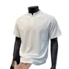 Nueva camiseta deportiva de manga corta elástica para hombre de verano, estructura de seda helada de secado rápido, camiseta de manga corta con cuello abierto de dos botones para hombre
