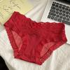 Ropa interior francesa romántica ~ exquisita encaje sin costuras malla hueca cintura baja transpirable algodón entrepierna calzones de satén
