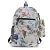 Mochila Escolar Estudantil Feminina com Estampa de Letras e Estojo para Lápis Mochila de Marca Tendência Popular no Campus Mochila para Aluno do Ensino Fundamental